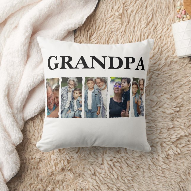 Custom Grandpa Photo Collage Personalized Gift Cushion (Blanket)