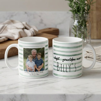 Custom Grandpa Photo Green Striped Fathers Day Coffee Mug