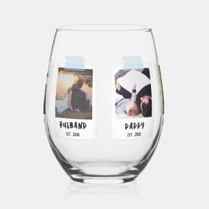 Custom Grandpa Snapshot Style Father's Day Gift Stemless Wine Glass
