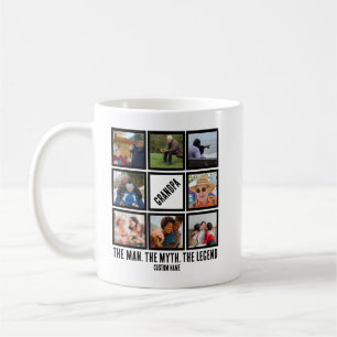 Custom Grandpa the man myth legend 8 Photo Collage Coffee Mug