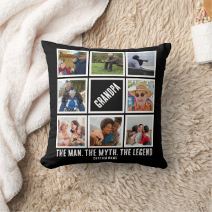 Custom Grandpa the man myth legend 8 Photo Collage Cushion