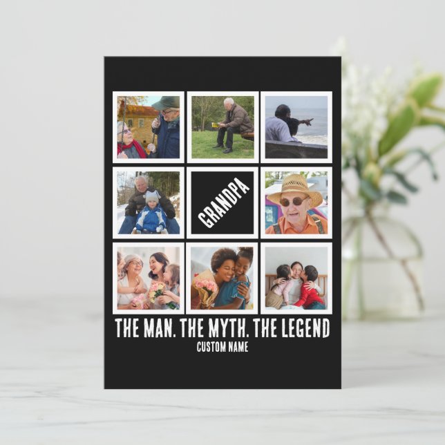 Custom Grandpa the man myth legend 8 Photo Collage Holiday Card (Standing Front)