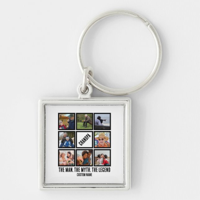 Custom Grandpa the man myth legend 8 Photo Collage Key Ring (Front)