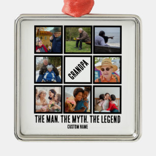 Custom Grandpa the man myth legend 8 Photo Collage Metal Ornament