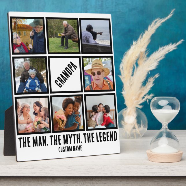 Custom Grandpa the man myth legend 8 Photo Collage Plaque (Side)