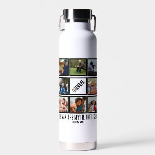Custom Grandpa the man myth legend 8 Photo Collage Water Bottle