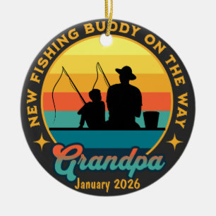 Custom Grandpa-To-Be Fishing Pregnancy Reveal Ceramic Ornament