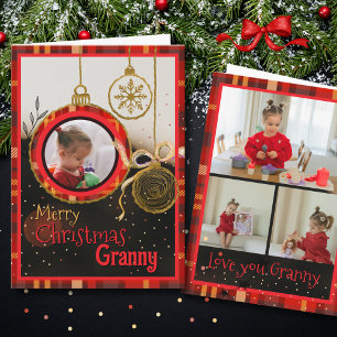 Custom Granny Christmas Photo Card   Red Plaid