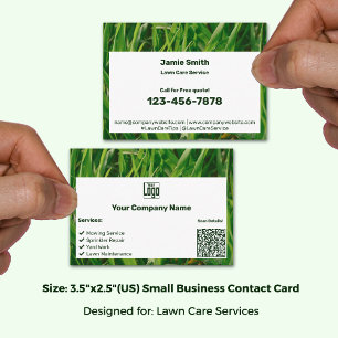 Custom Grass Image Green White Logo CTA List QR Business Card