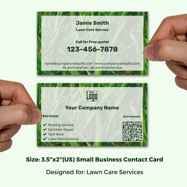 Custom Grass Image Green White Logo QR Business Card (Custom Grass Image Green White Logo QR Business Card, Size 3..5"x2" (US))