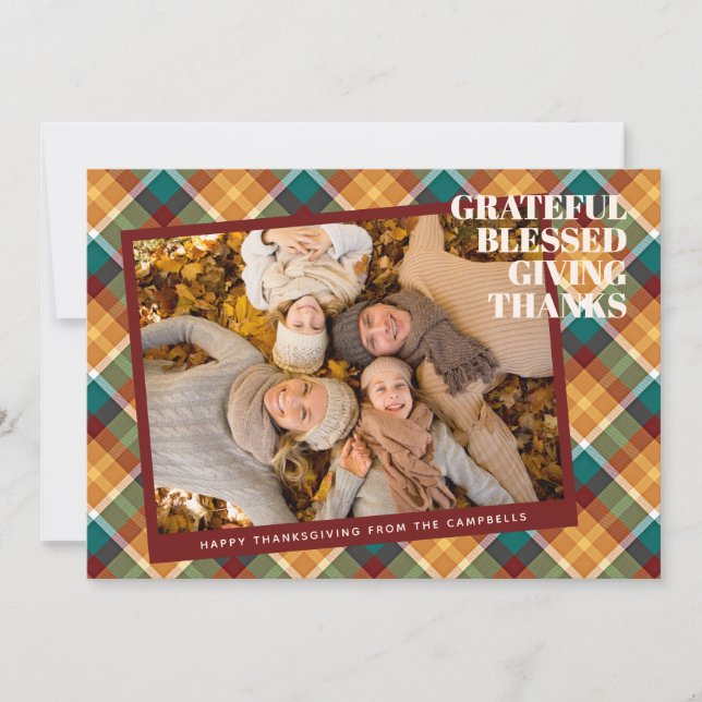 Custom Grateful Blessed Giving Thanks Holiday Card (Front)