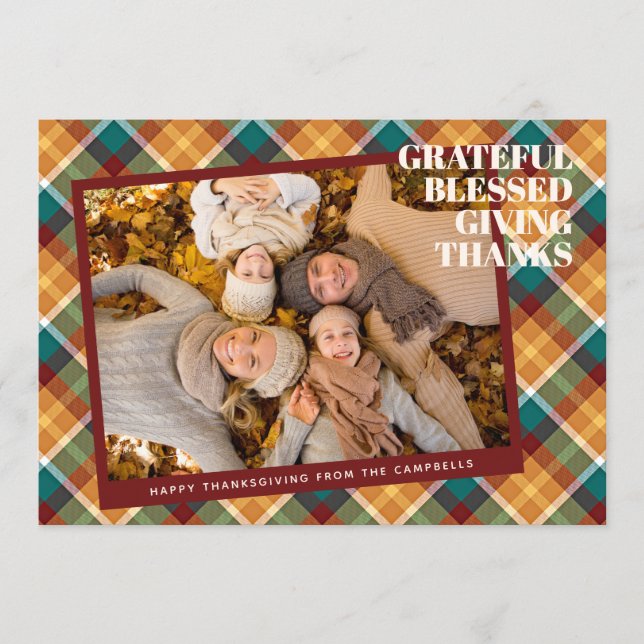 Custom Grateful Blessed Giving Thanks Holiday Card (Front)