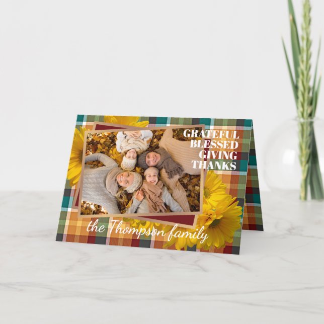 Custom Grateful Blessed Giving Thanks Holiday Card (Front)