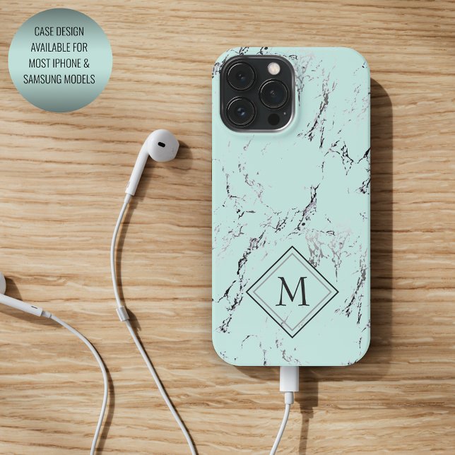 Custom Gray Black Marble Pattern On Mint Green Case-Mate iPhone Case (Creator Uploaded)