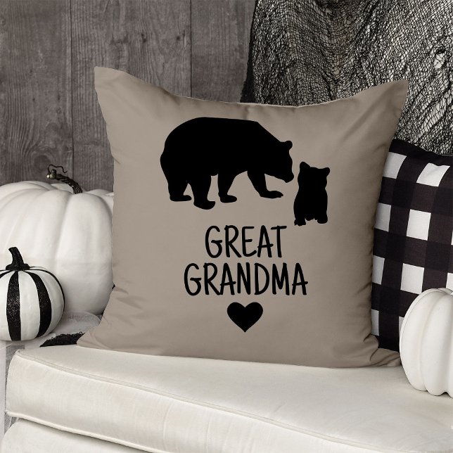Custom Great Grandma Gift Grandkid Bear Greige Cushion (Creator Uploaded)