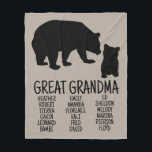 Custom Great Grandma Gift Grandkid Bear Greige Fle Fleece Blanket<br><div class="desc">Do you have a special great grandma in your life? Well, why not show her just how much you care by giving her the personalised great grandma gift of a fleece blanket with all of her grandkids names on it! Not only is this a thoughtful and unique gift, but it's...</div>