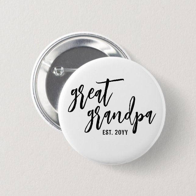 Custom Great Grandpa Est. Modern Script Typography 6 Cm Round Badge (Front & Back)