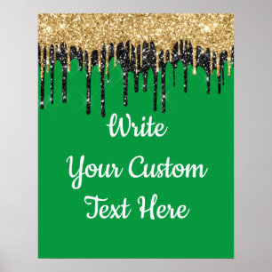 Custom Green and Gold Glitter Birthday Photo Prop Poster
