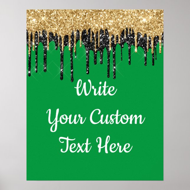 Custom Green and Gold Glitter Birthday Photo Prop Poster (Front)