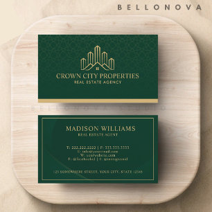 Custom Green And Gold Pattern Real Estate Agent Business Card