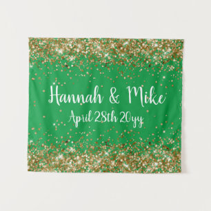 Custom Green and Gold Wedding Backdrop Photo Booth Tapestry