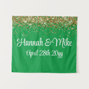 Custom Green and Gold Wedding Backdrop Photo Booth Tapestry