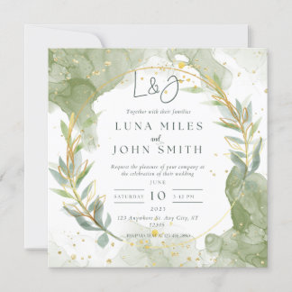 Custom Green and gold Wedding Invitations