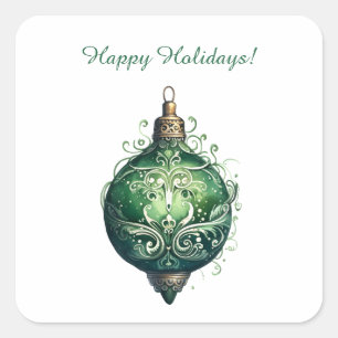 Custom Green and White Christmas Ornament Holiday Square Sticker