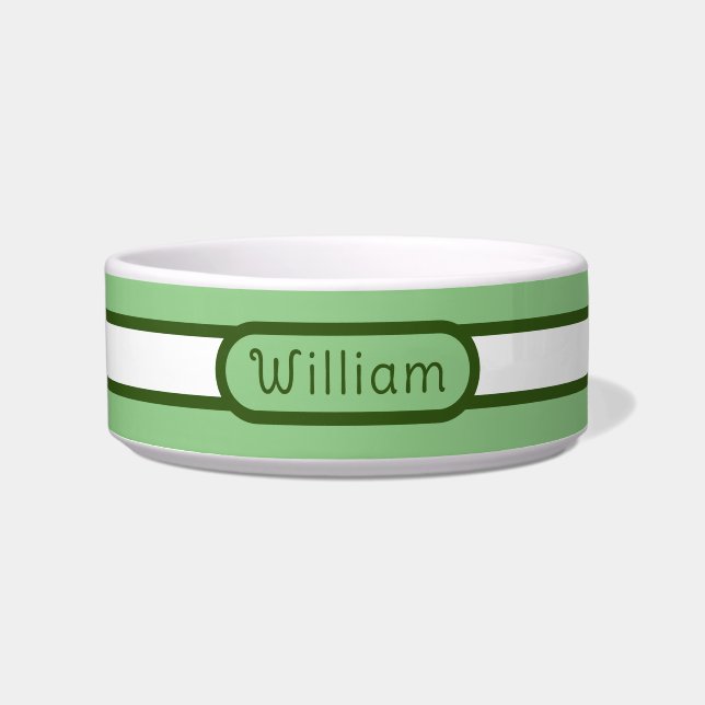 Custom Green and White Striped  Pet Bowl (Front)
