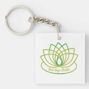 Custom Green and Yellow Lotus Logo Key Ring