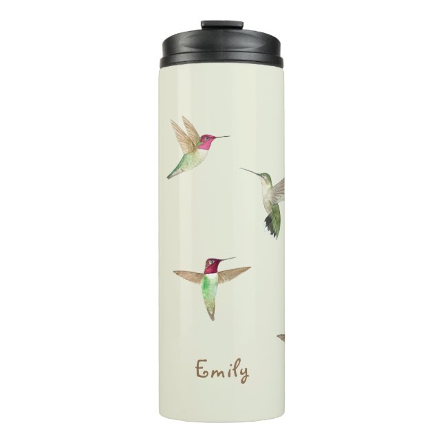 Custom Green Anna's Hummingbird Thermal Tumbler (Front)