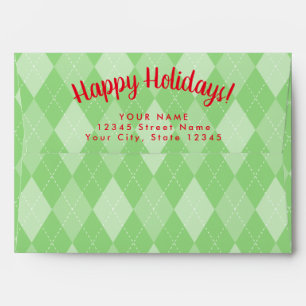 Custom green argyle pattern Christmas envelopes