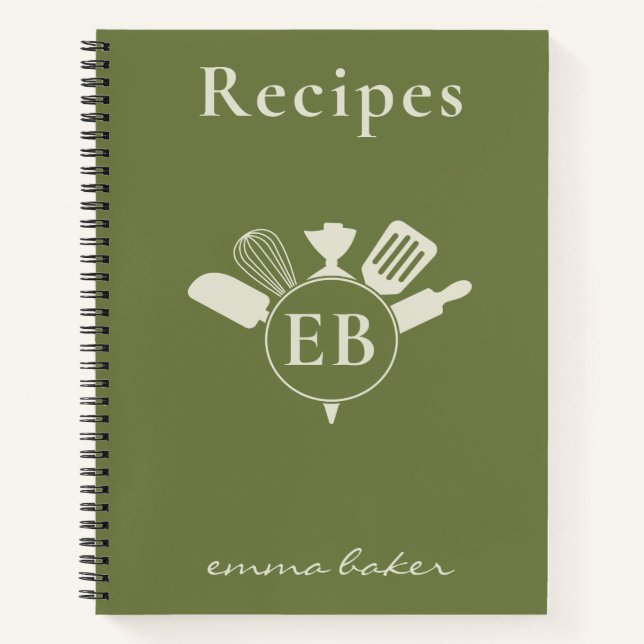 Custom Green Bakery Monogram Recipe Book (Front)