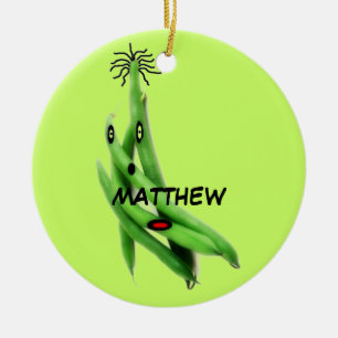 Custom Green Bean Cartoon Ceramic Ornament