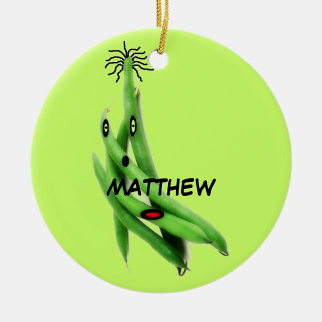Custom Green Bean Cartoon Ceramic Ornament (Front)