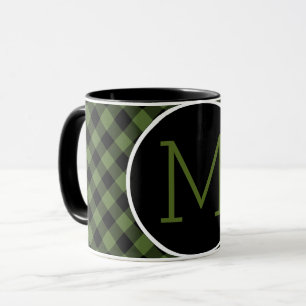 Custom Green Black Buffalo Check Plaid Pattern Mug