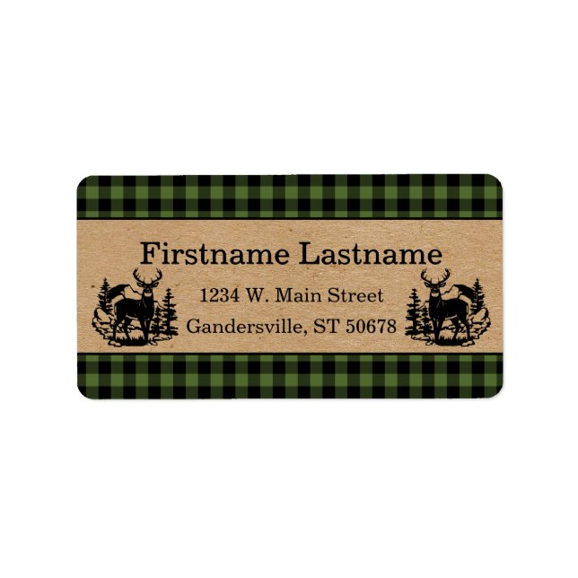 Custom Green Black Country Check Plaid Pattern Label (Front)