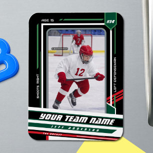 Custom Green & Black Ice Hockey Player Photo Magnet