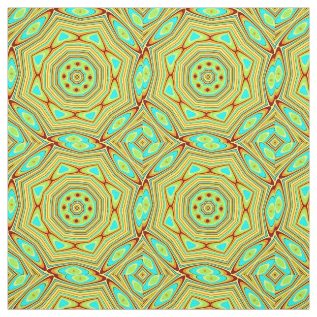 Custom Green Blue Orange Geometric Circle Flower Fabric (Swatch)