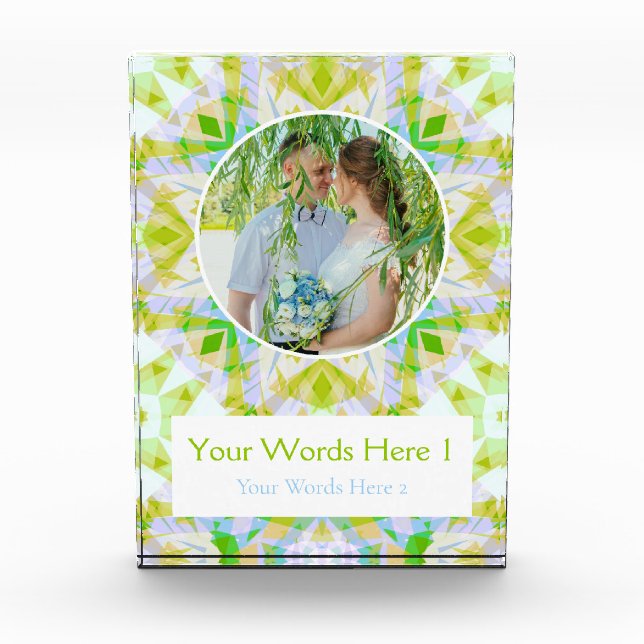 Custom Green Blue Star Wedding Marriage Gift Photo Block (Front)