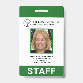 Custom Green Business Logo Employee Photo ID Badge