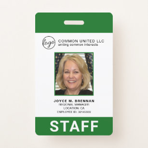 Custom Green Business Logo Employee Photo ID ID Badge