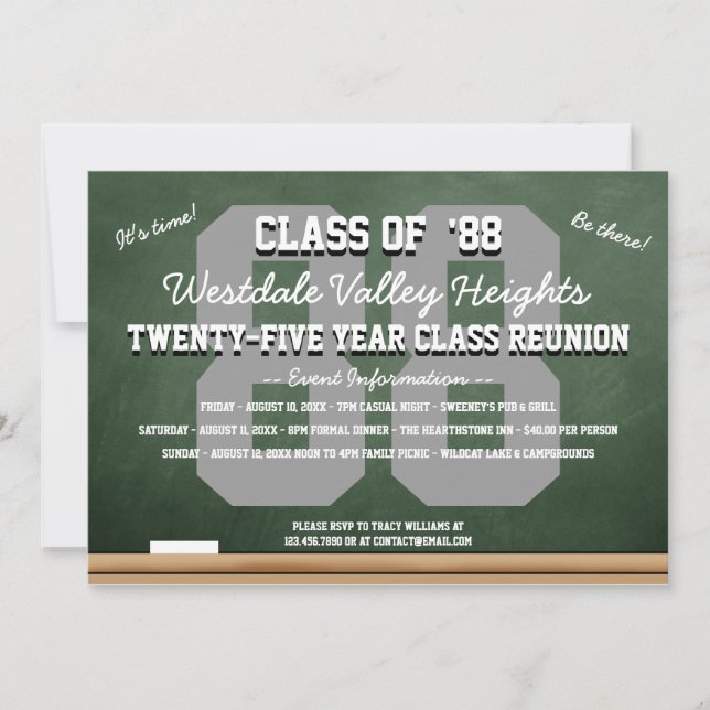 Custom Green Chalkboard High School Reunion Invitation (Front)