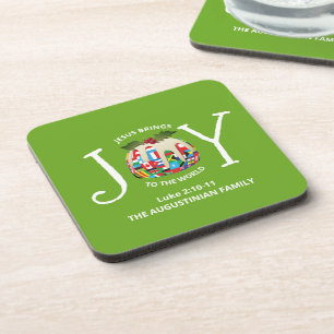 Custom Green Christmas JOY TO THE WORLD Coaster