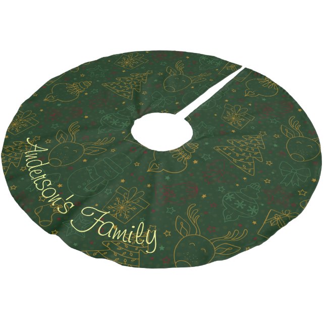 Custom Green Christmas Ornaments Sparkles Glitters Brushed Polyester Tree Skirt (Angled)