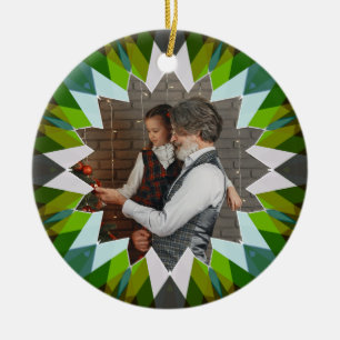 Custom Green Christmas Star Family Photo Gift Tree Ceramic Ornament