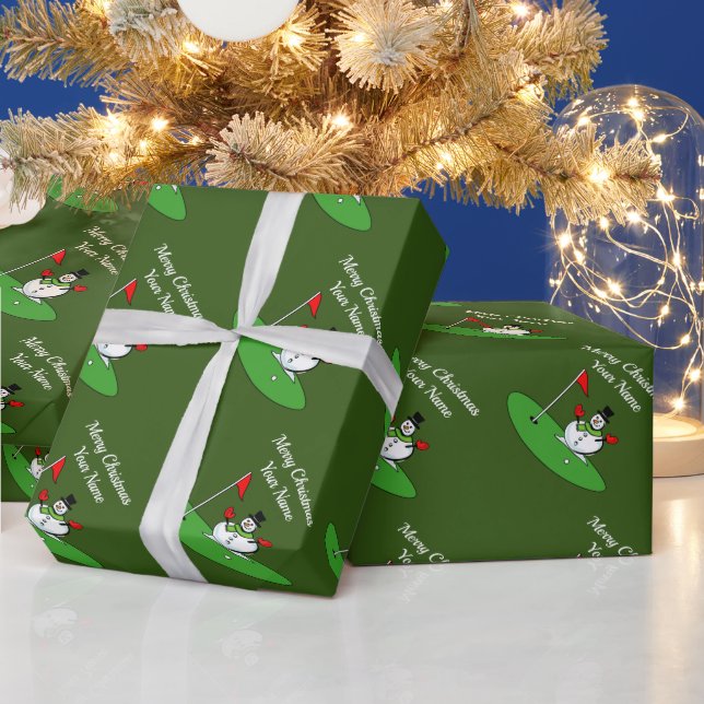 Custom green Christmas wrapping paper for golfer (Holidays)