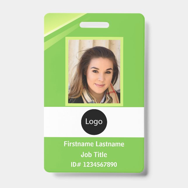 custom green company employee Photo, Logo, Code ID Badge (Front)
