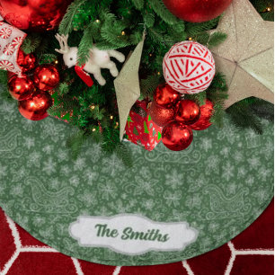Custom Green Doodle Christmas Sleigh Pattern Brushed Polyester Tree Skirt