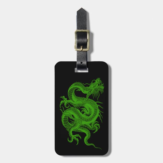Custom Green Dragon Draco Luggage Tag (Front Vertical)